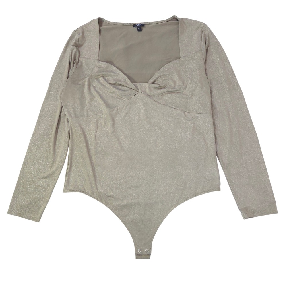 Express Body Contour Shimmer Sweetheart Bodysuit‎ XL Metallic Taupe Long Sleeve